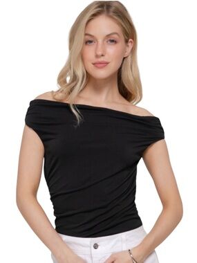 623. Off-Shoulder Stretch Knit Bodysuit - Black